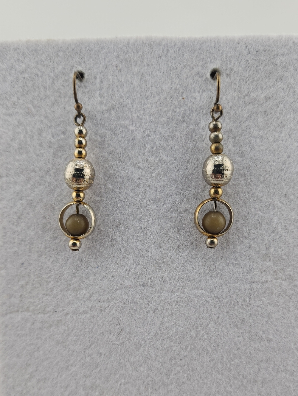 Gold-Tone Beaded Drop Earrings with Olive Bead